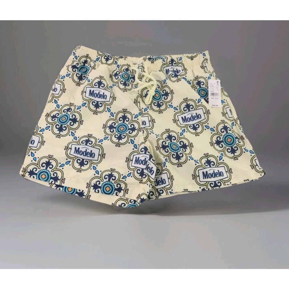 Cerveza Modelo Men's 5" Swim Trunks From Ripple Junction Cream Color Size Small